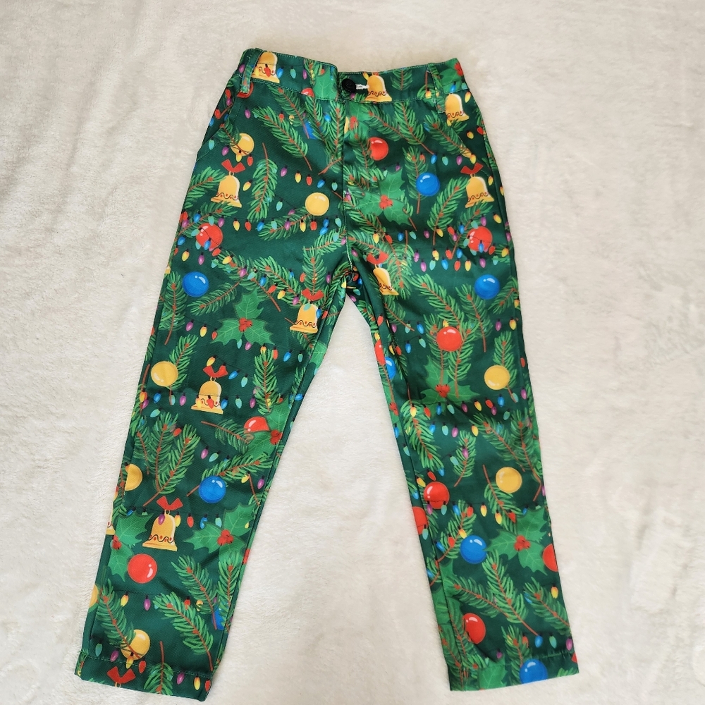 Christmas Suit Jacket And Pants Boys Sz Small‎ Tree Bells Lights - Picture 3 of 7